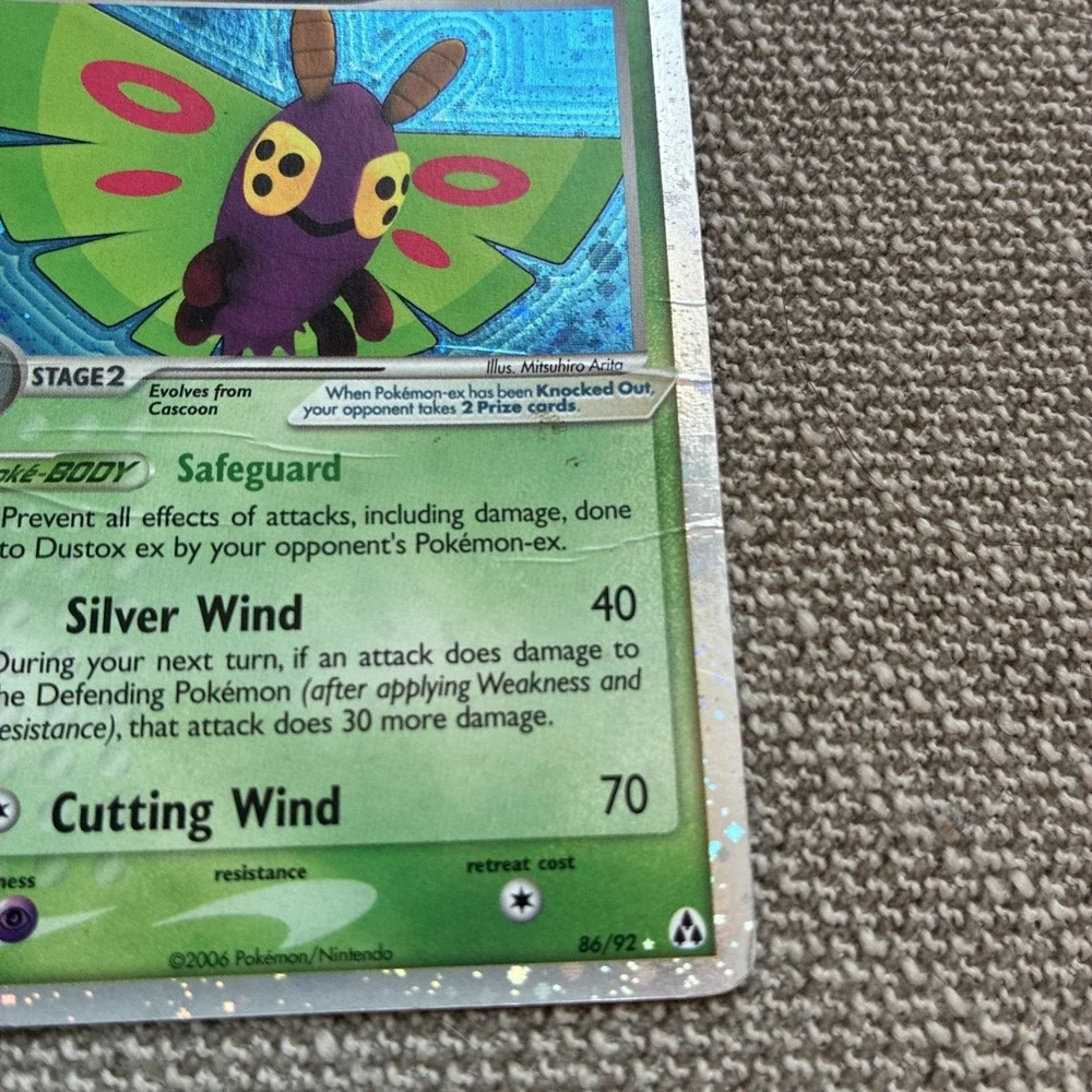 Dustox ex - 86/92 Pokemon Legend Maker - Silver Border Holo HP Heavily Played